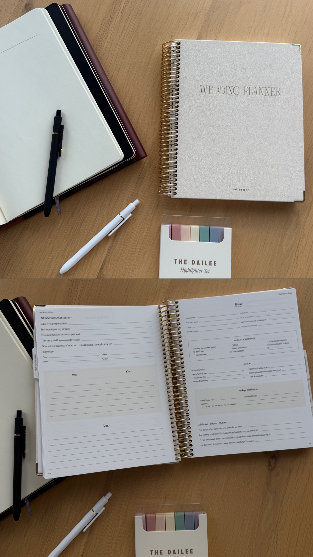 this wedding planner and highlighter / pen set from the dailee is sooo helpful for wedding planning!  

 