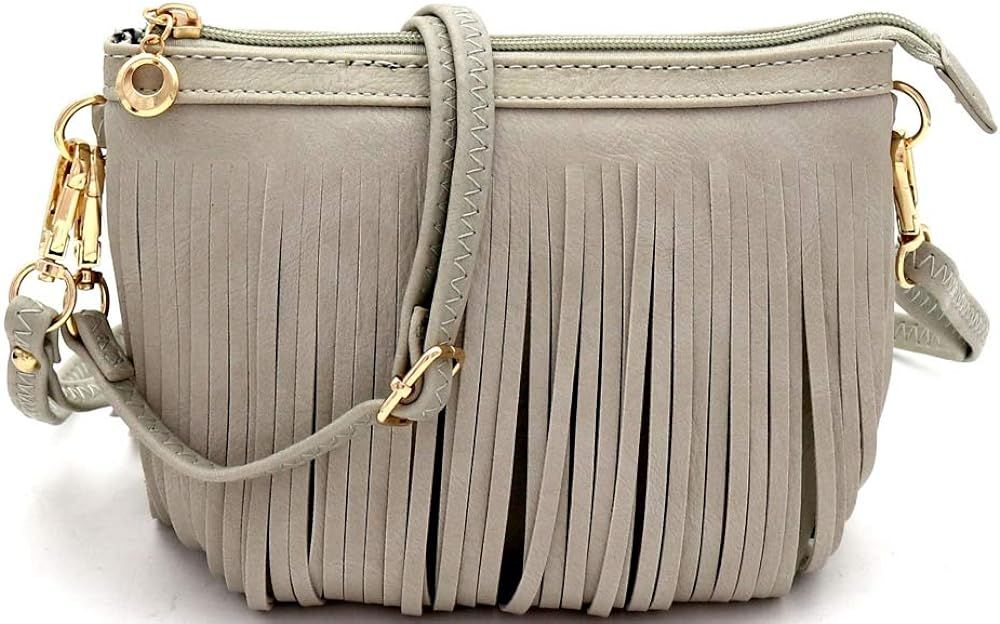 Front and Back Both Side Fringed Soft PU Leather Small Boho Crossbody Wristlet | Amazon (US)