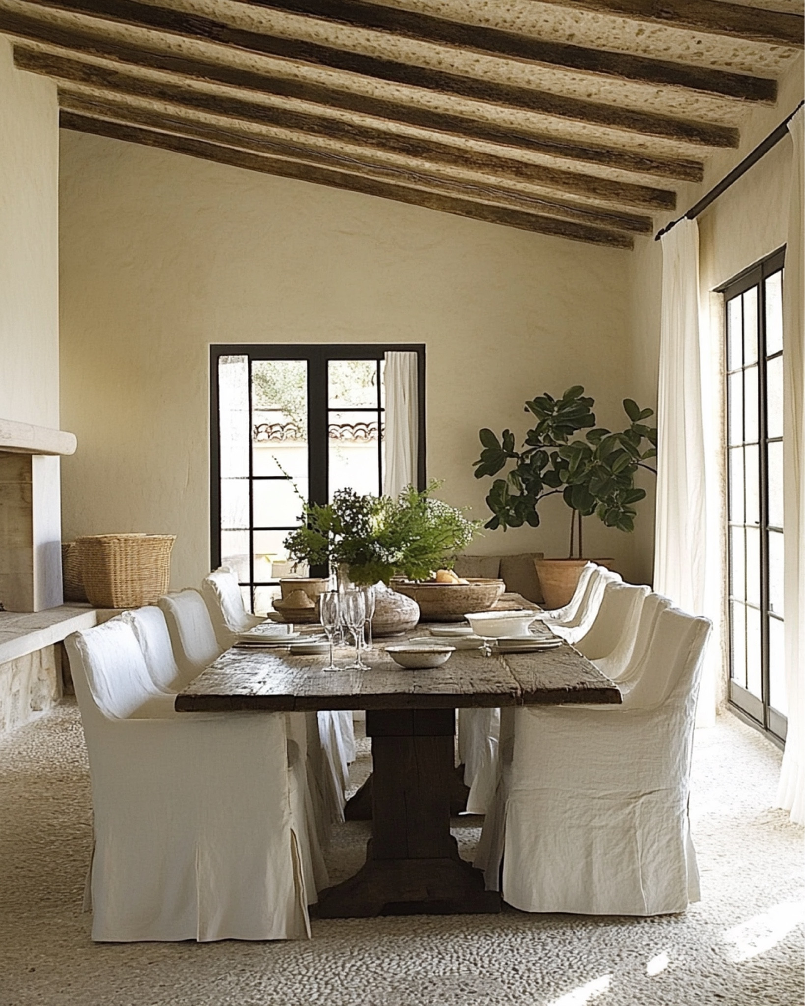 Dark wood rustic dining tables paired with slipcover chairs are a winning combo  

#LTKHome