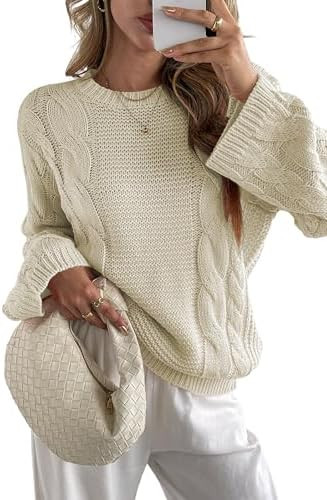 Cakulo Womens Oversized Pullover Sweaters Bell Sleeve Chunky Cable Knit Sweater Crewneck Trendy K... | Amazon (US)