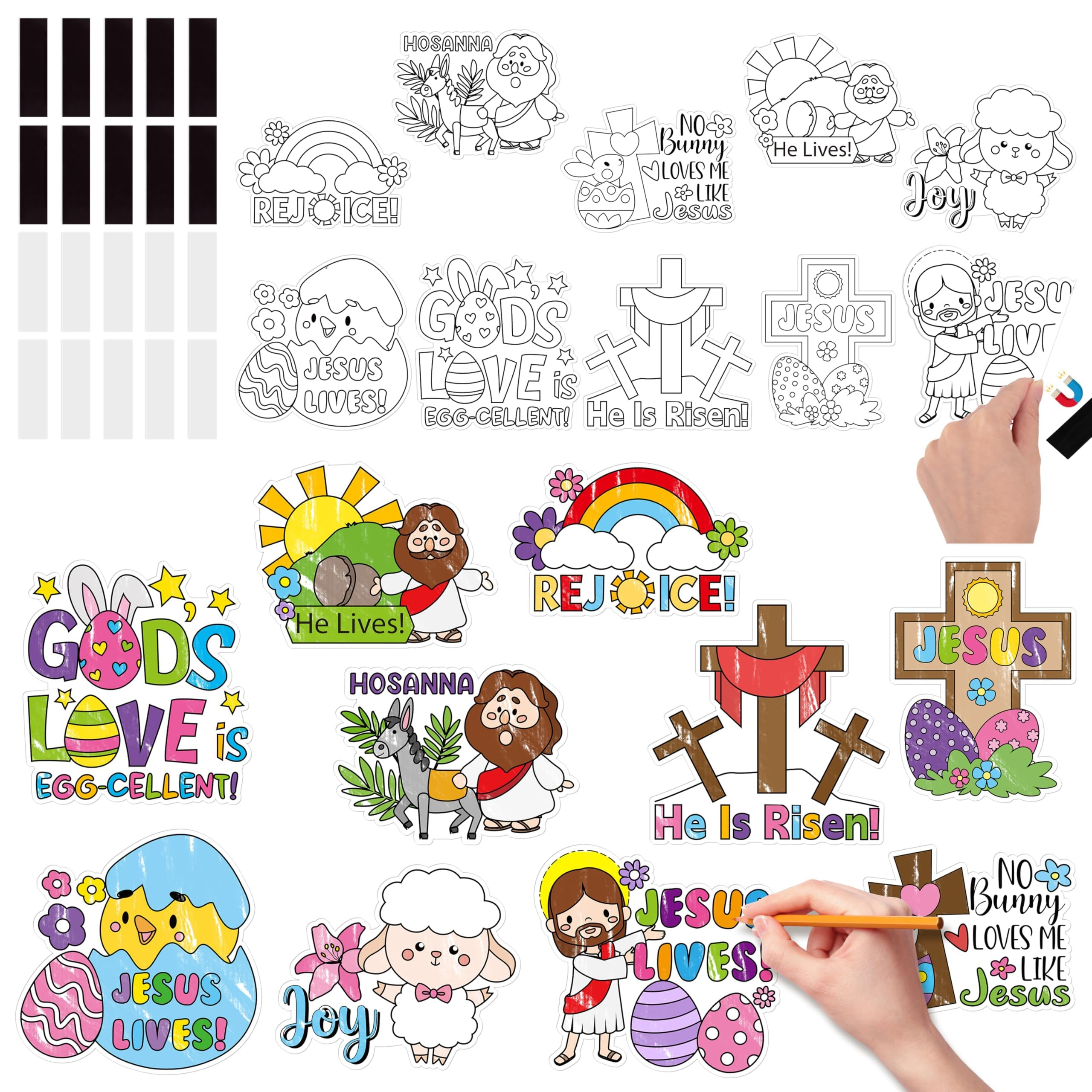 JAPBOR Easter Coloring Crafts Kits - 30PCS He is Risen Color Your Own Art Magnets for Kids, Relig... | Amazon (US)