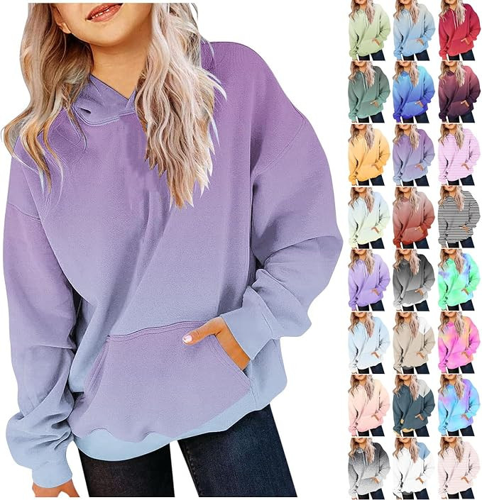Cute Hoodies for Teen Girls Trendy Preppy Hooded Sweatshirts Oversized Long Sleeve Shirts Gradien... | Amazon (US)