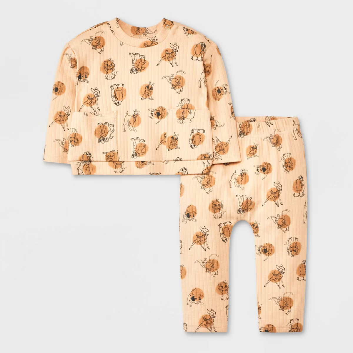 Baby Girls' Disney Ribbed Top and Bottom Set - Brown | Target