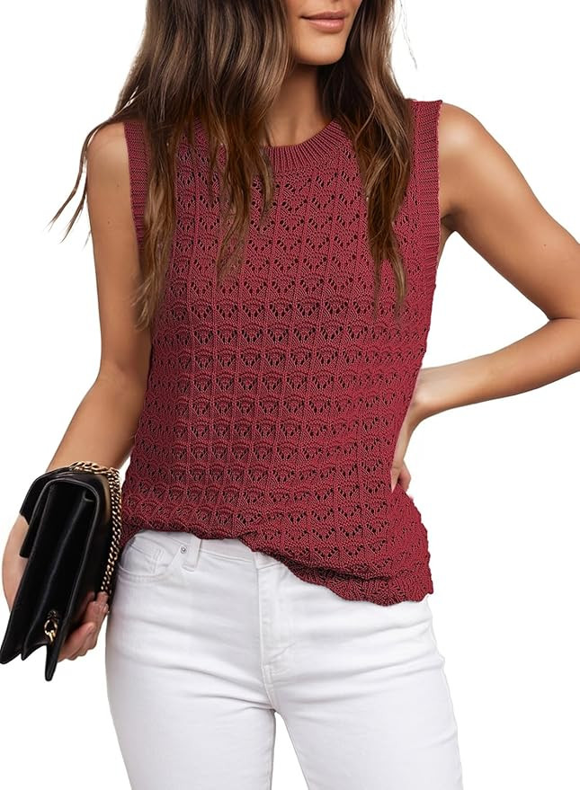 Dokotoo Sleeveless Sweater Tops for Women 2026 Crochet Tank Top Sweater Vest Spring Summer Outfit... | Amazon (US)