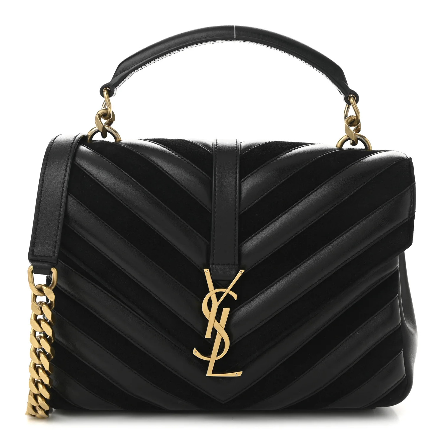 Saint Laurent Calfskin Suede Matelasse Chevron Monogram Medium College Bag Black 1764883 | FASHIONPHILE (US)