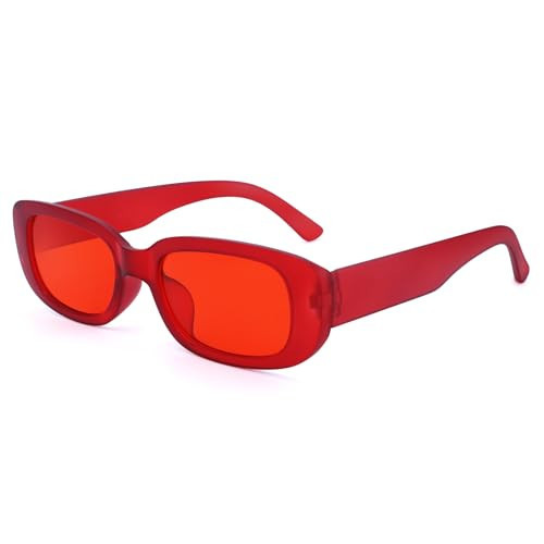 Dollger Trendy Rectangle Red Sunglasses for Women Men Fashion Red lens glasses Rave Retro Festival Accessories | Amazon (US)