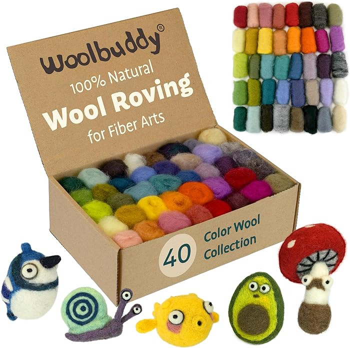 Woolbuddy Wool Roving Kit - 40 Vibrant Corriedale Wool Colors for Wet & Dry Felting – Soft, Car... | Amazon (US)