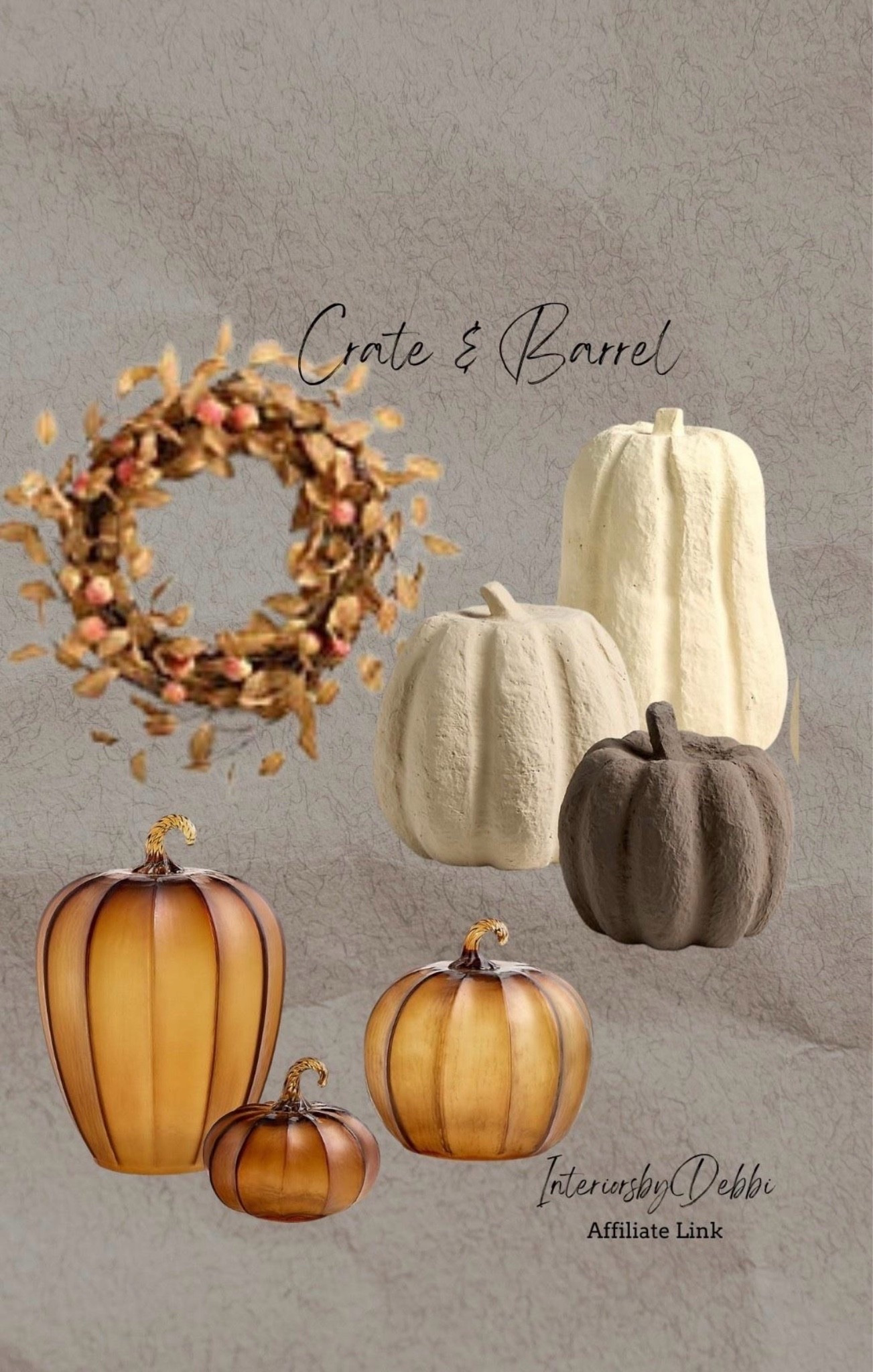 Crate & Barrel Finds
Glass amber pumpkins, paper mache pumpkins, fall wreath, transitional home, modern decor, amazon find, amazon home, target home decor, mcgee and co, studio mcgee, amazon must have, pottery. barn, Walmart finds, affordable decor, home styling, budget friendly, accessories, neutral decor, home finds, buy new arrival, coming soon, sale alert, high end look for less, Amazon favorites, Target finds, cozy, modern, earthy, transitional, luxe, romantic, home decor, budget friendly decor #crateandbarrel

#LTKSeasonal #LTKHome
