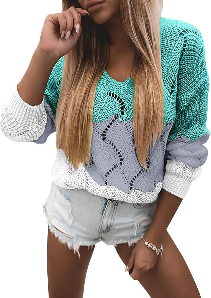 Dokotoo Womens Sweaters 2025 Crewneck Cute Elegant Soft Long Sleeve Hollow Cable Knit Pullover To... | Amazon (US)