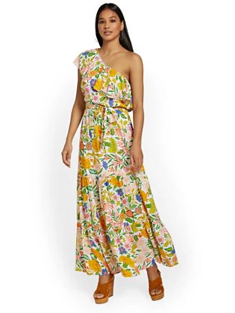 Floral-Print One-Shoulder Ruffle Dress - Flying Tomato - New York & Company | New York & Company