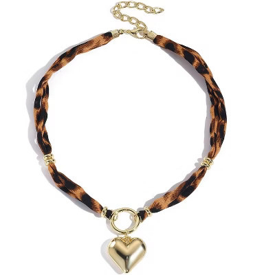 Scarf Necklace with Charm for Women Leopard Scarf Charm Necklace Vintage Bow Heart Leopard Necklaces Boho Layered Pearl Coin Necklaces Summer | Target