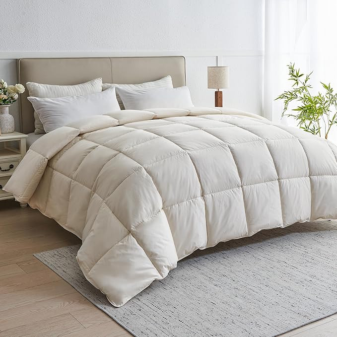 puredown Organic Cotton Feather Comforter Full/Queen Size, 100% Pure Natural Cotton Cover, Beige,... | Amazon (US)
