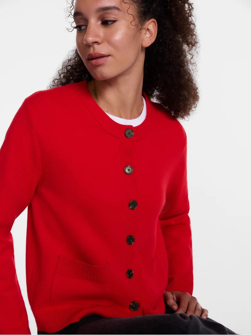 Scenario Women's Crewneck Cardigan with Patch Pockets, Lightweight, Sizes XS-XXXL | Walmart (US)