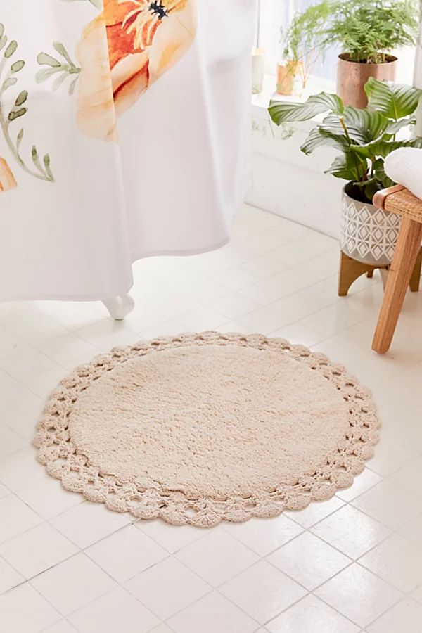 Round Crochet Trim Bath Mat | Urban Outfitters (US and RoW)
