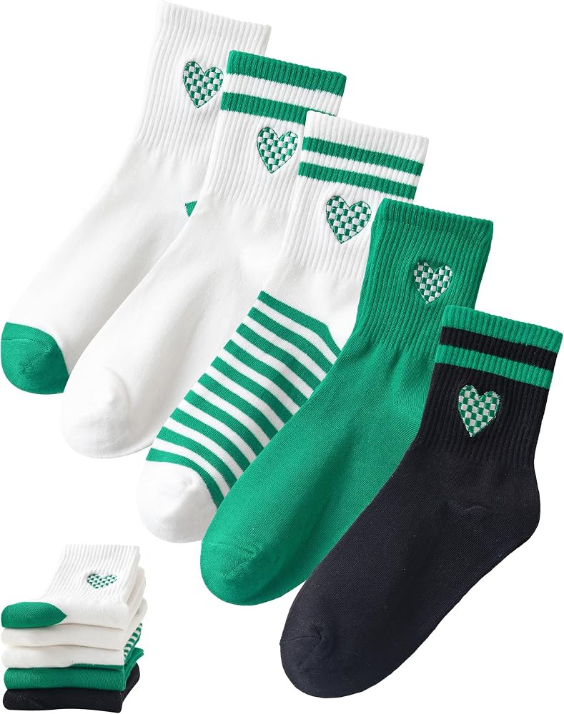 5 Pairs Cute Big C Letter Crew Socks Sports,Casual,Striped for Women Socks | Amazon (US)