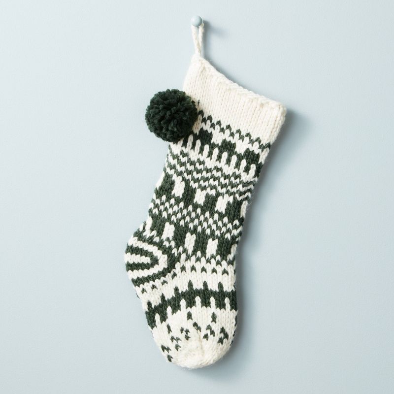 Vintage Jacquard Knit Christmas Stocking Green/Cream - Hearth & Hand™ with Magnolia | Target