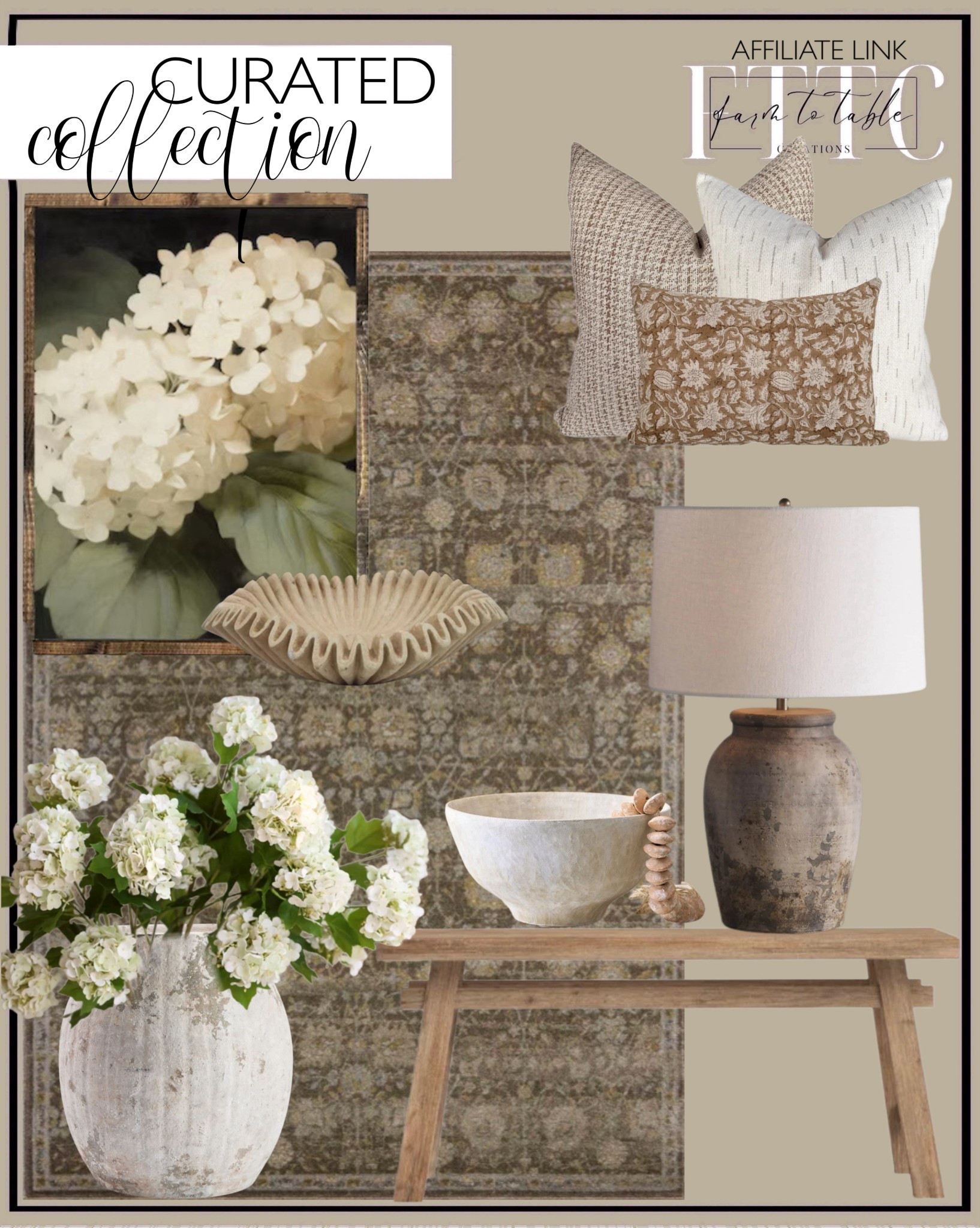 Curated Collection. Follow @farmtotablecreations on Instagram for more inspiration.

Spring  Decor  Milani Solid Wood Bench. Magnolia Home by Joanna Gaines x Loloi Mona Bark / Natural Area Rug. White Hydrangeas Canvas Printed Sign. Weathered Handcrafted Terracotta Vases. 25" Faux Snowball Flower in Cream/Green. Yellow Sandstone Bowl Fruit Bowl Stone Bowl Decorative Bowl Decorative Trays Stone Fruit Bowl Stone Ruffle Bowl Stone. Artisan Studio Handcrafted Ceramic Bowls. Thornton Table Lamp. Modern Cottage Vibe Pillow Combo  



#LTKSaleAlert #LTKHome #LTKFindsUnder50