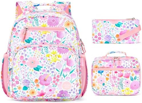 Girls Backpack with Lunch Box: 3PCS Kids Backpack Set for Kindergarten Elementary - 15 IN Cute Bo... | Amazon (US)