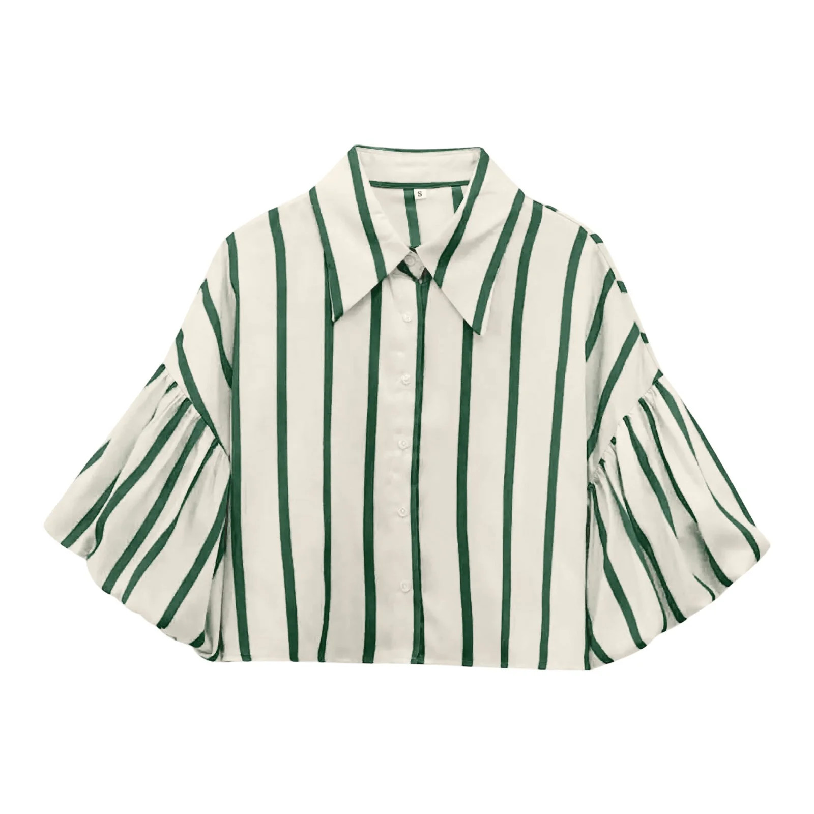 VNKIDY Women Shirts Spring Summer Striped Cropped Shirt With Lapelt Dramatic Bell Long Sleeve But... | Walmart (US)