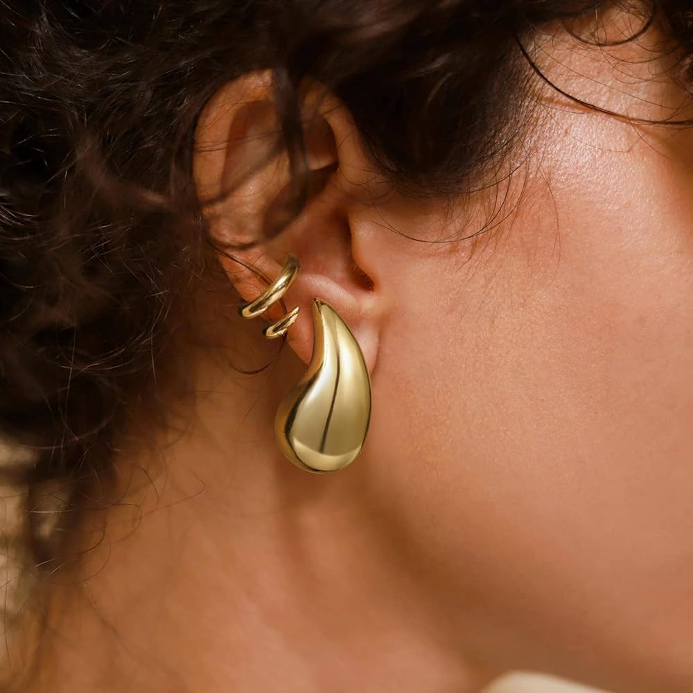 KissYan Chunky Gold Hoop Earrings for Women, 14K Gold Plated Lightweight Hollow Open Hoops Thick ... | Amazon (US)