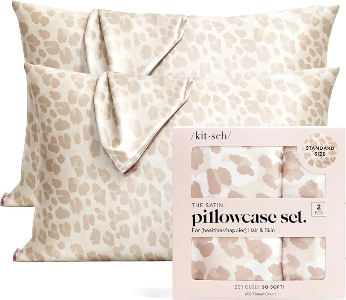 Kitsch Satin Pillowcase with Zipper - 2 pcs Standard Size, Leopard | Amazon (US)