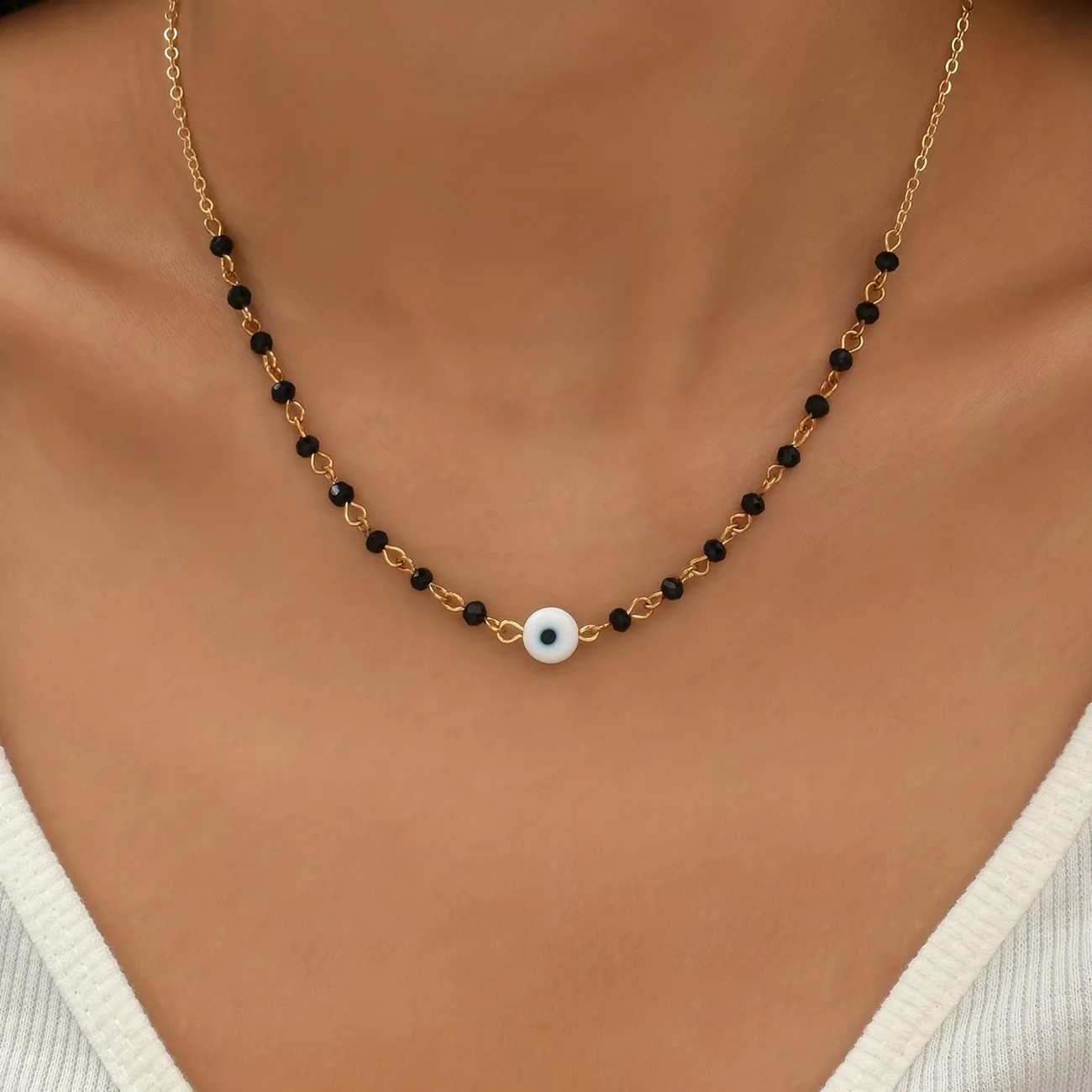 Retro Evil's Eye Black Crystal Necklace Accessories Gift For Women Girls | Temu Affiliate Program