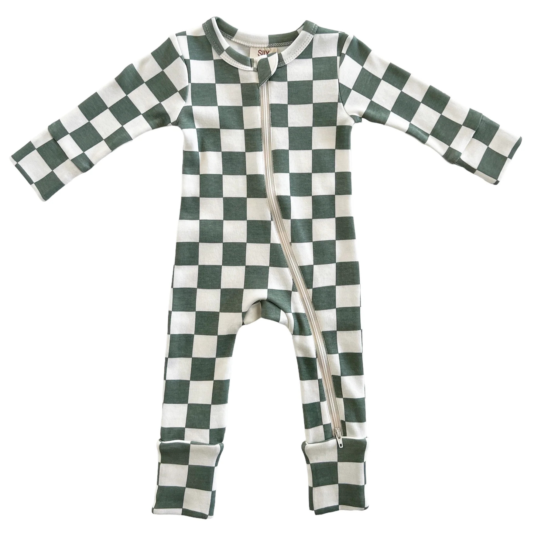 Matcha Milkshake Checkerboard / Organic 2-Way Zip Romper | SpearmintLOVE