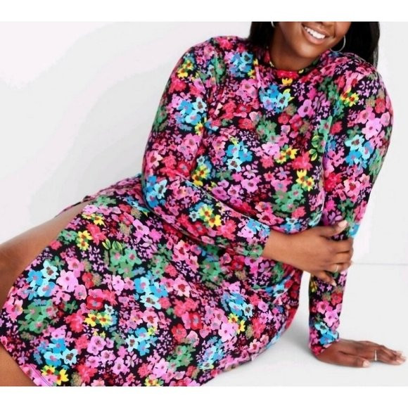 Future Collective Floral Long Sleeve Women's Mock Neck Dress Size 2X | Poshmark