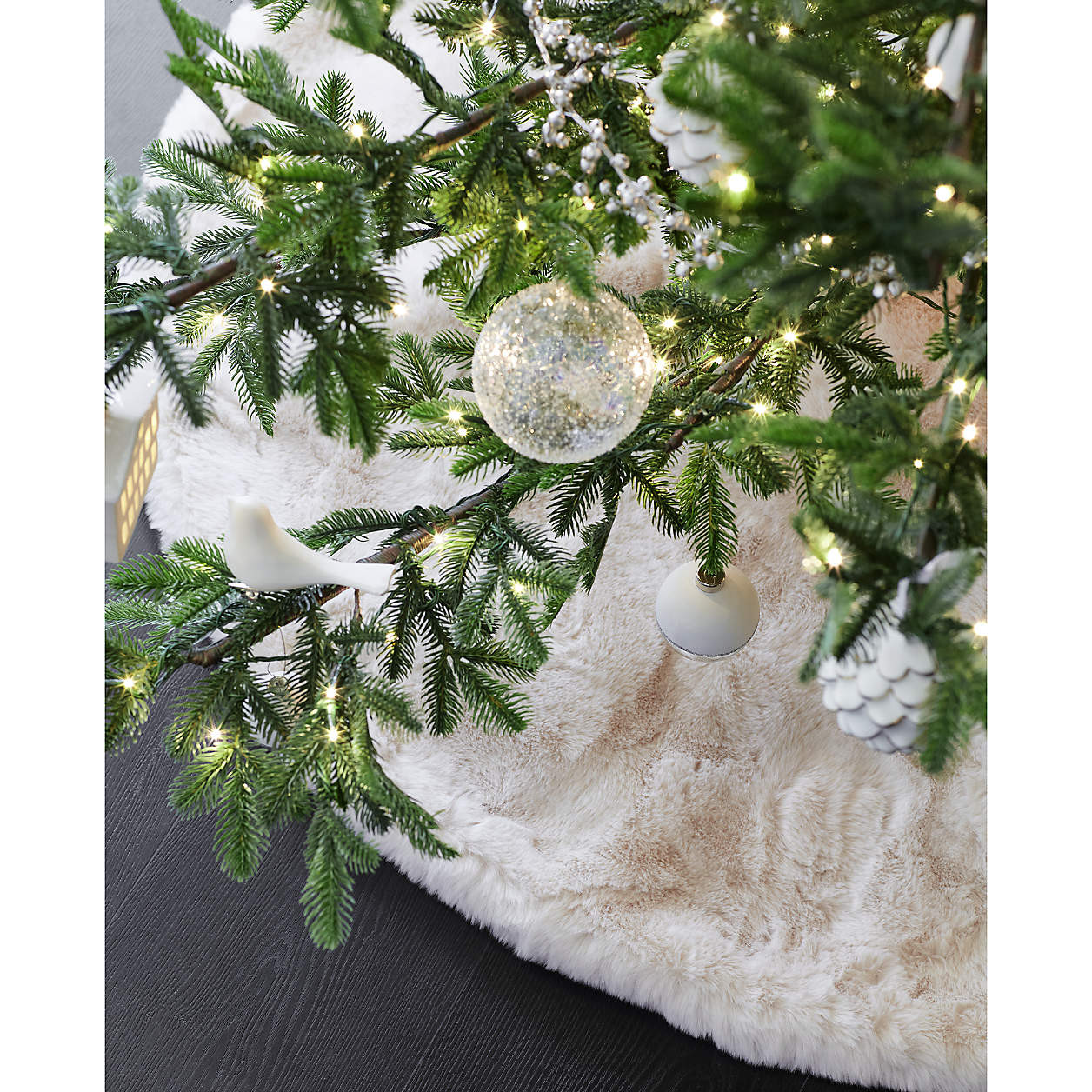 Winter White Faux Fur Christmas Tree Skirt + Reviews | Crate & Barrel | Crate & Barrel