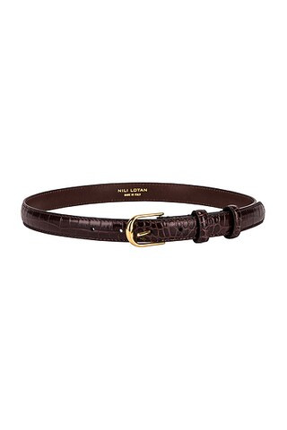 NILI LOTAN Jane Croc Belt in Dark Brown & Shiny Brass | FWRD | FWRD 