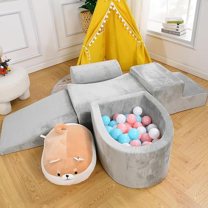 Soft Play Climb and Crawl Activity Playset - Foam Climbing Blocks for Toddlers 1-3 - Luxury Velve... | Amazon (US)