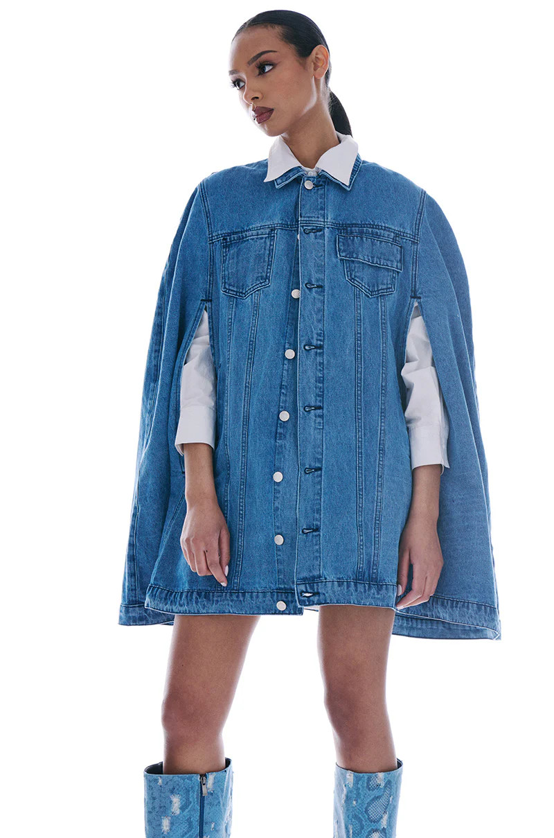 DON'T TALK LOUD DENIM TRENCH PONCHO | AKIRA
