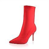 vivianly Stretch Pointed Toe Sock Booties Mid-Calf Ankle Boot Stiletto Heel Boots for Women Red | Amazon (US)
