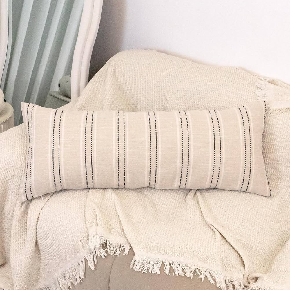 Natural Burlap Linen Throw Pillow Cover 14x36 inch, Decorative Accent Pillowcase Farmhouse Cushio... | Amazon (US)