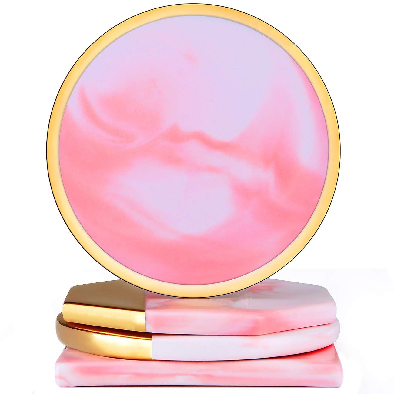 Marble Coaster Art Coasters Set of 4 Gold Edge Ceramic Absorbent Stone Drink Spills Coasters for ... | Amazon (US)