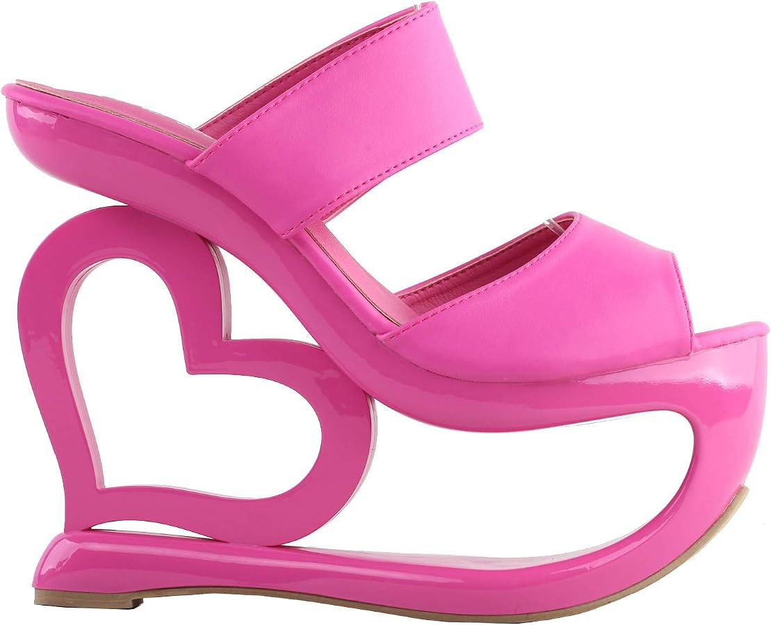 SHOW STORY Retro Pink Open Toe Heart Heel Wedge Wedding Evening Slip-ons Sandals,LF40220 | Amazon (US)