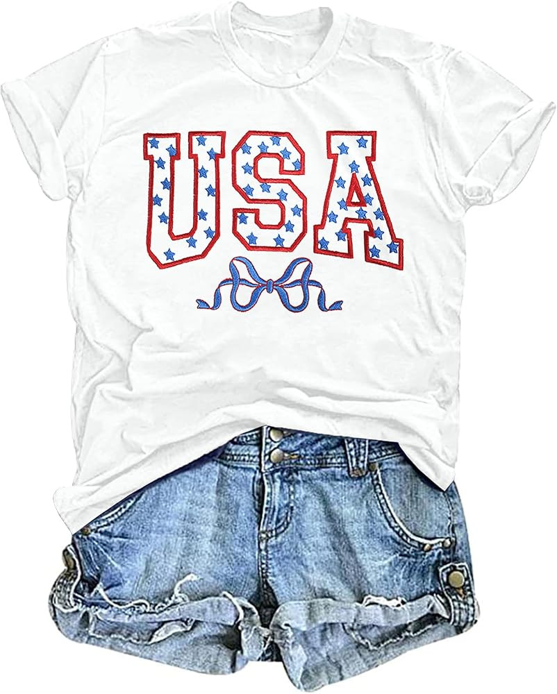 LAZYCHILD American Flag Shirts for Women 4th of July T-Shirt USA Flag Graphic Patriotic Short Sle... | Amazon (US)