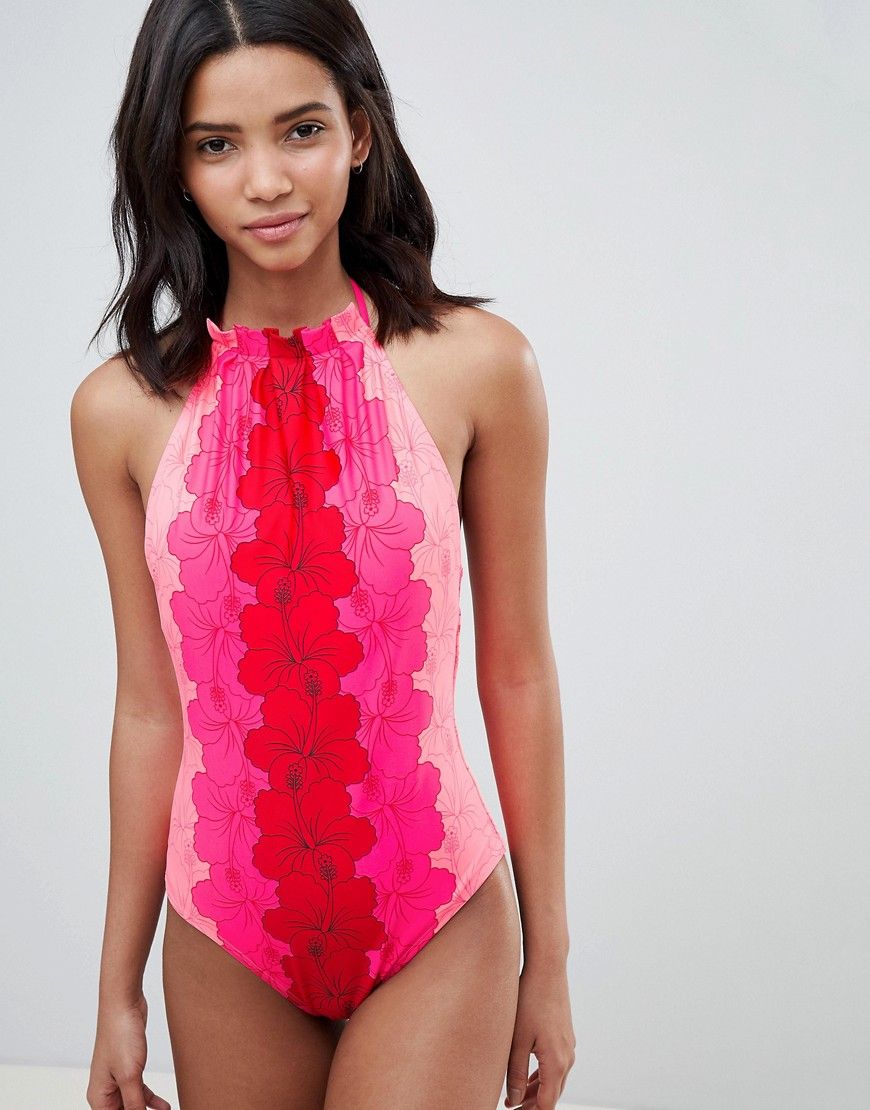 Ted Baker pink floral halterneck swimsuit - Pink | ASOS US
