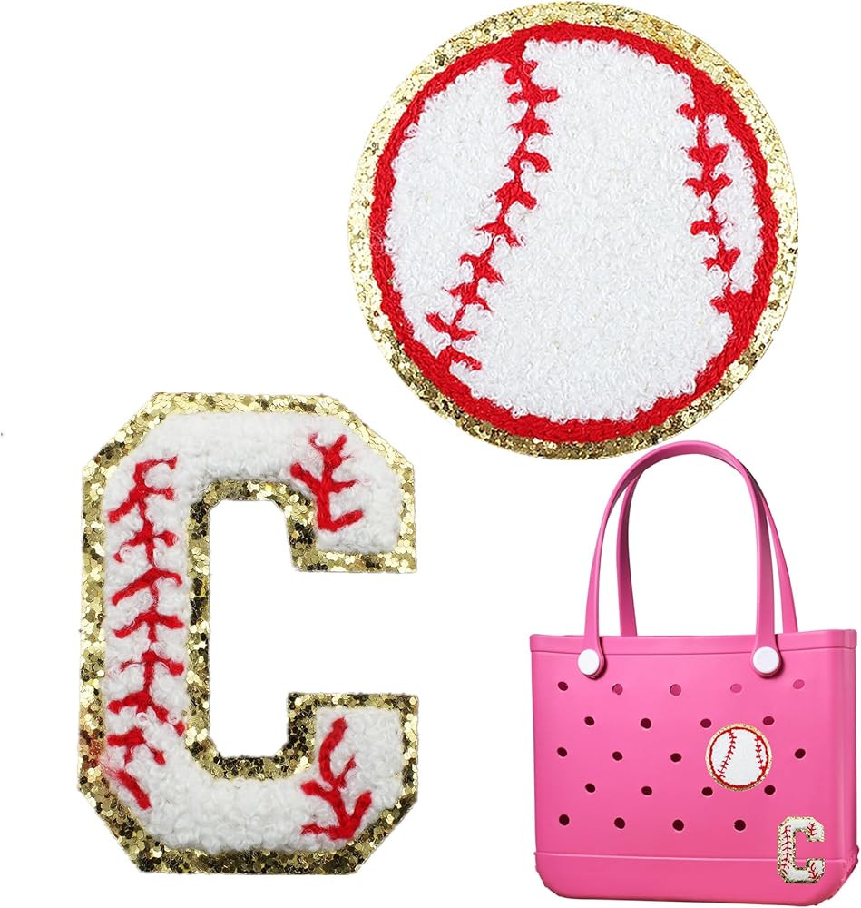 2PCS Baseball Embroidered Initial Glitter Charms For BOGG BAG Accessories For BOGG BAG Beach Tote... | Amazon (US)