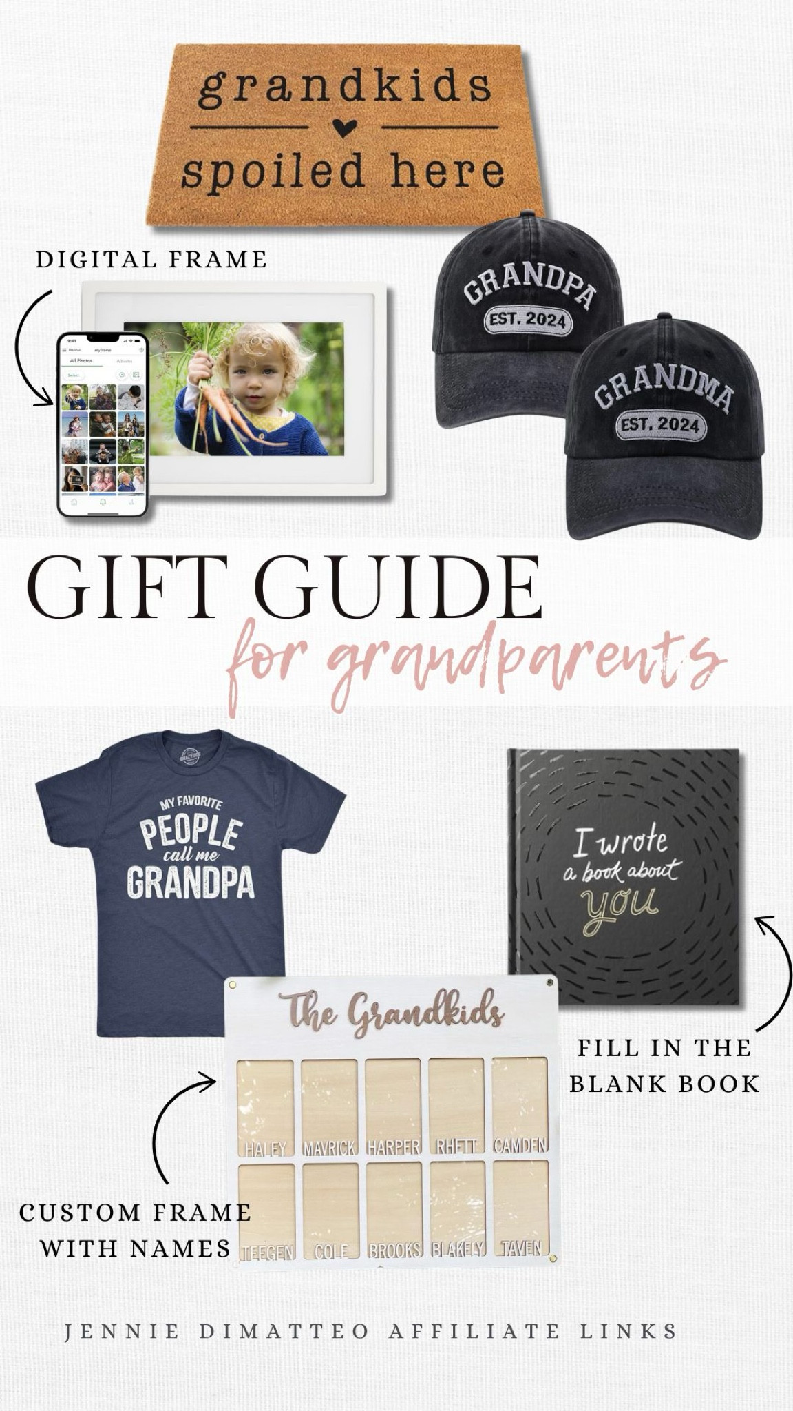 Gift Ideas for grandparents! I love giving my parents fun grandparent shirts and hats because they are so proud to wear them! Last year we got them the digital frame and it was a huge hit! My kids loved filling in this book as a gift too!

Gift Guide for grandparents. Gift ideas for grandparents. Grandparent gift. Gift ideas for grandpas. Gift ideas for grandmas. Digital picture frame. Custom gift ideas  

#LTKFamily #LTKHoliday #LTKGiftGuide