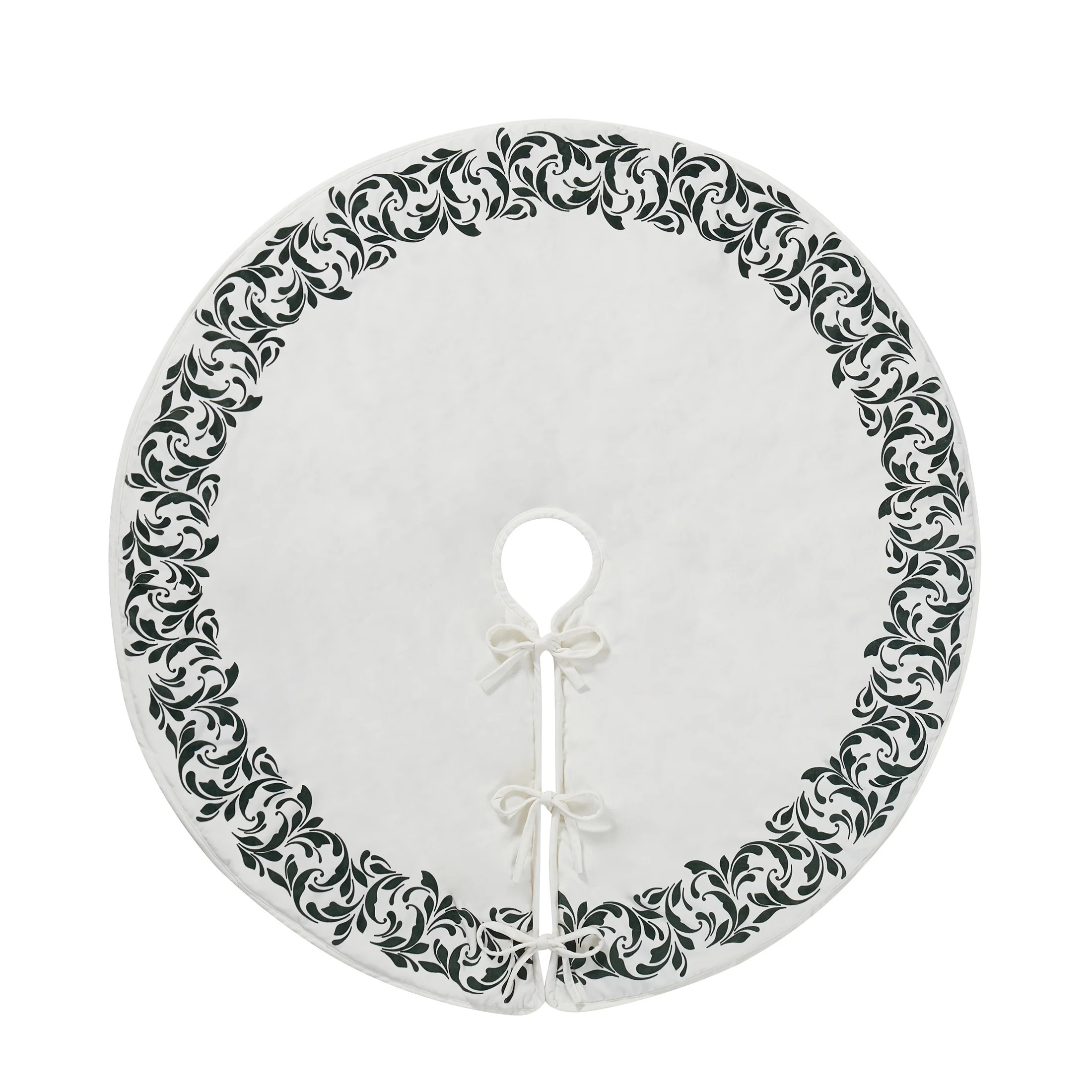 My Texas House Natalie Green Flocked Velvet Christmas Tree Skirt, 52" | Walmart (US)