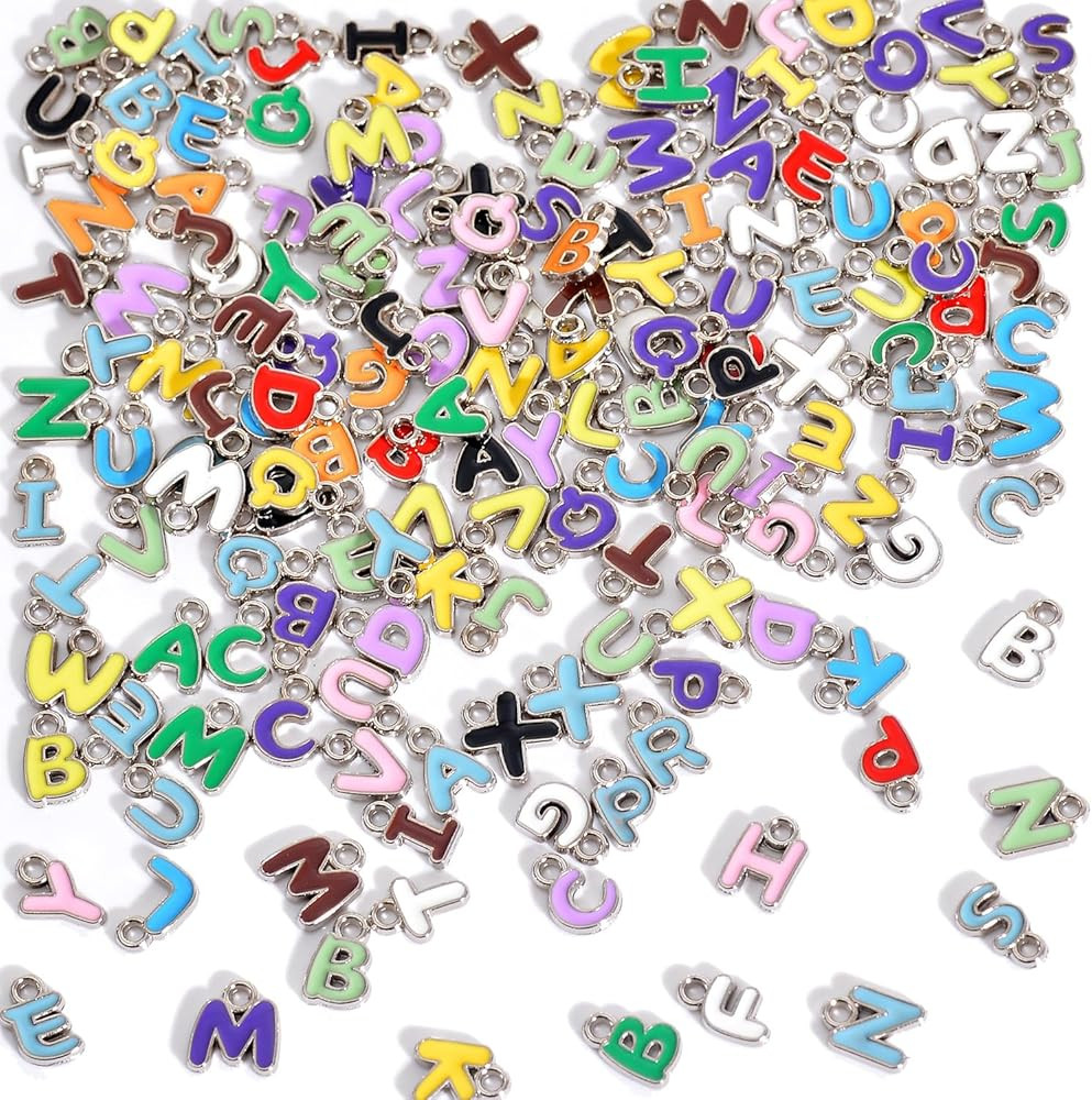 stino 200Pcs A-Z Metal Letter Charms for Jewelry Making, Capital Alphabet Initial Charms | Amazon (US)
