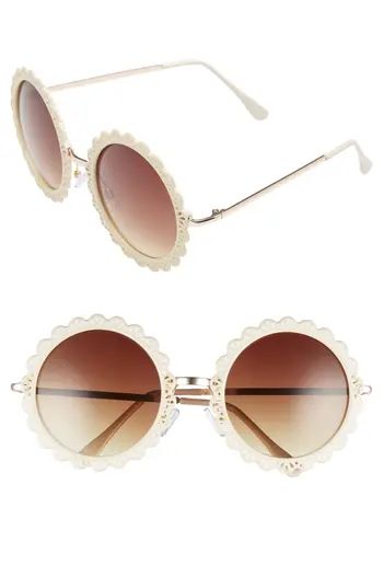 Women's Bp. 54Mm Lace Detail Round Sunglasses - Cream/ Gold | Nordstrom