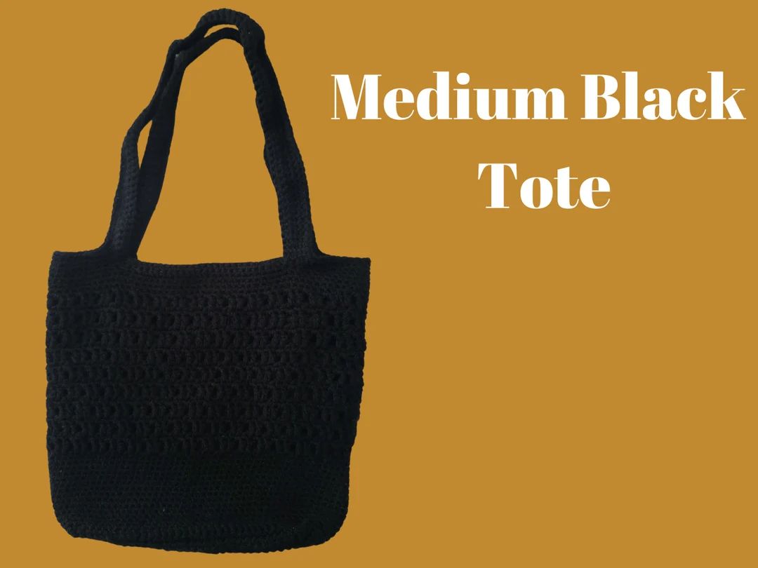 Medium Black Crochet Tote Bag | Etsy (US)