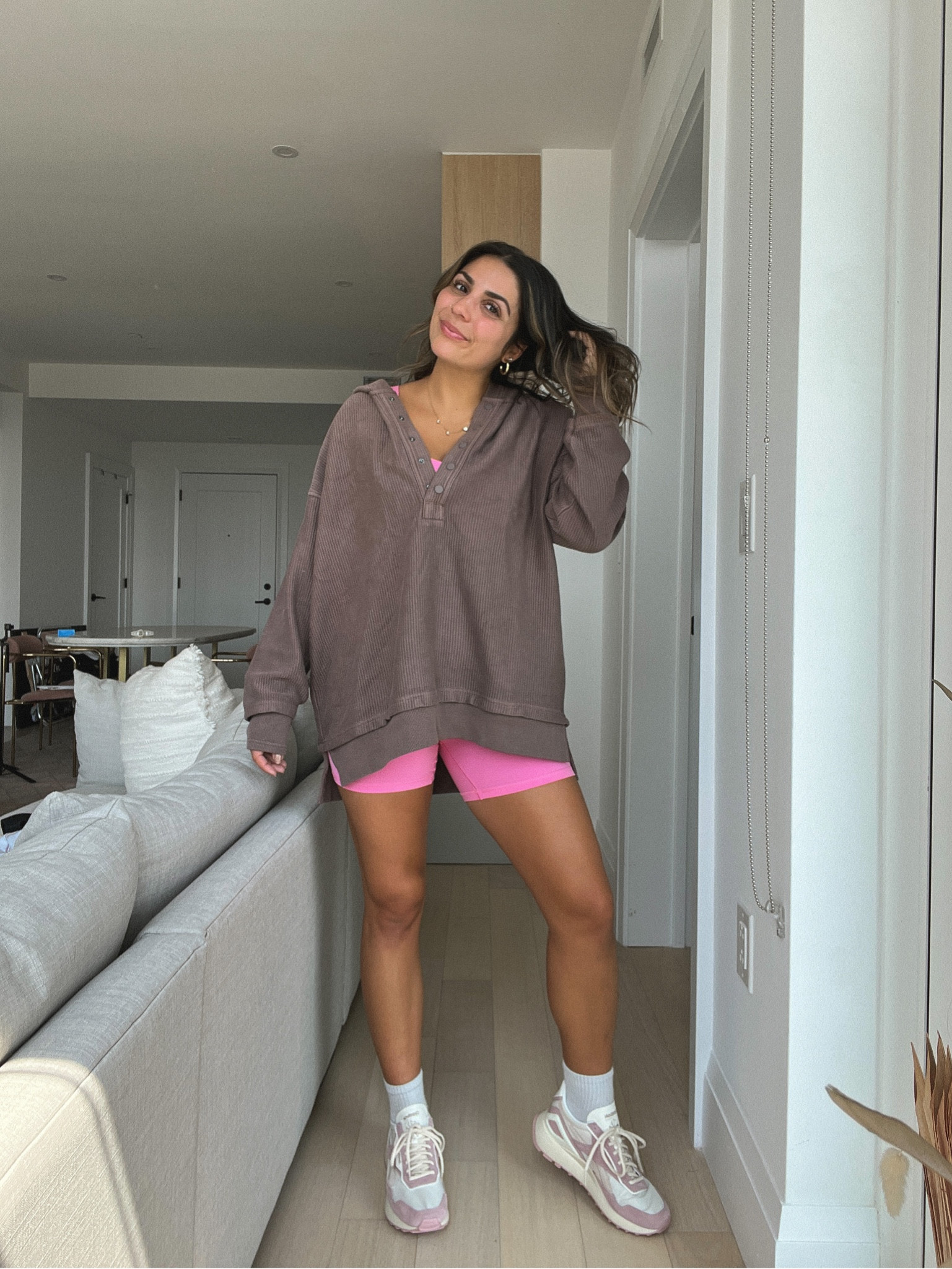 Love this cozy Aerie outfit for transitioning from summer to fall! This romper is a DREAM - it’s their buttery soft “real me” material and fits like a glove. Then I added this Henley hoodie on top & I love how you can still see the romper underneath because of the v-neck. Paired this outfit w my new Reeboks (soooo comfy) & I am ready to go! I love this outfit for running errands, casual fall days, etc. 

True to size in all - M / 7.5

#LTKunder100 #LTKFind #LTKSeasonal