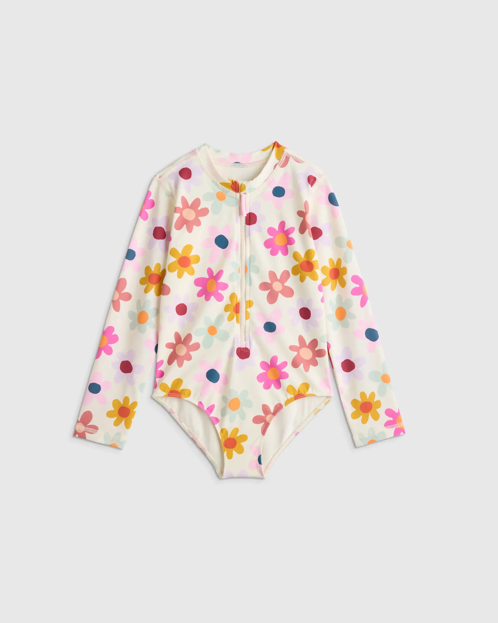Long Sleeve Zip-Up Swimsuit - Kid in Happy Floral | Quince