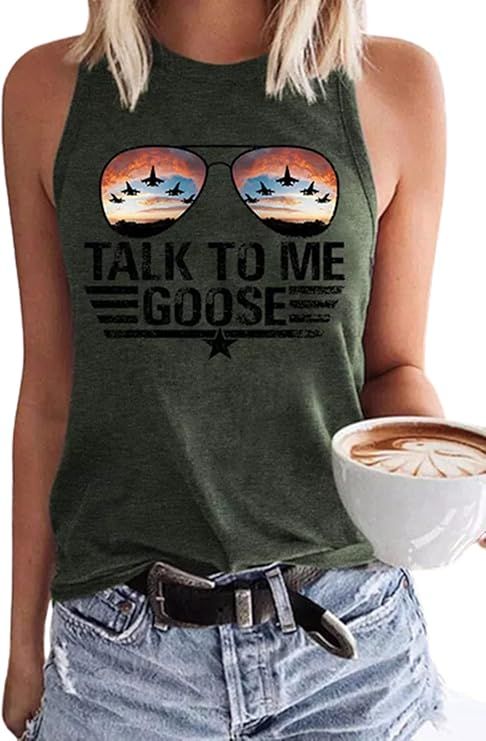 Talk to Me Goose Glasses Coconut Tree Tank Tops Women Summer Sleeveless Shirts Vacation Muscle Ta... | Amazon (US)