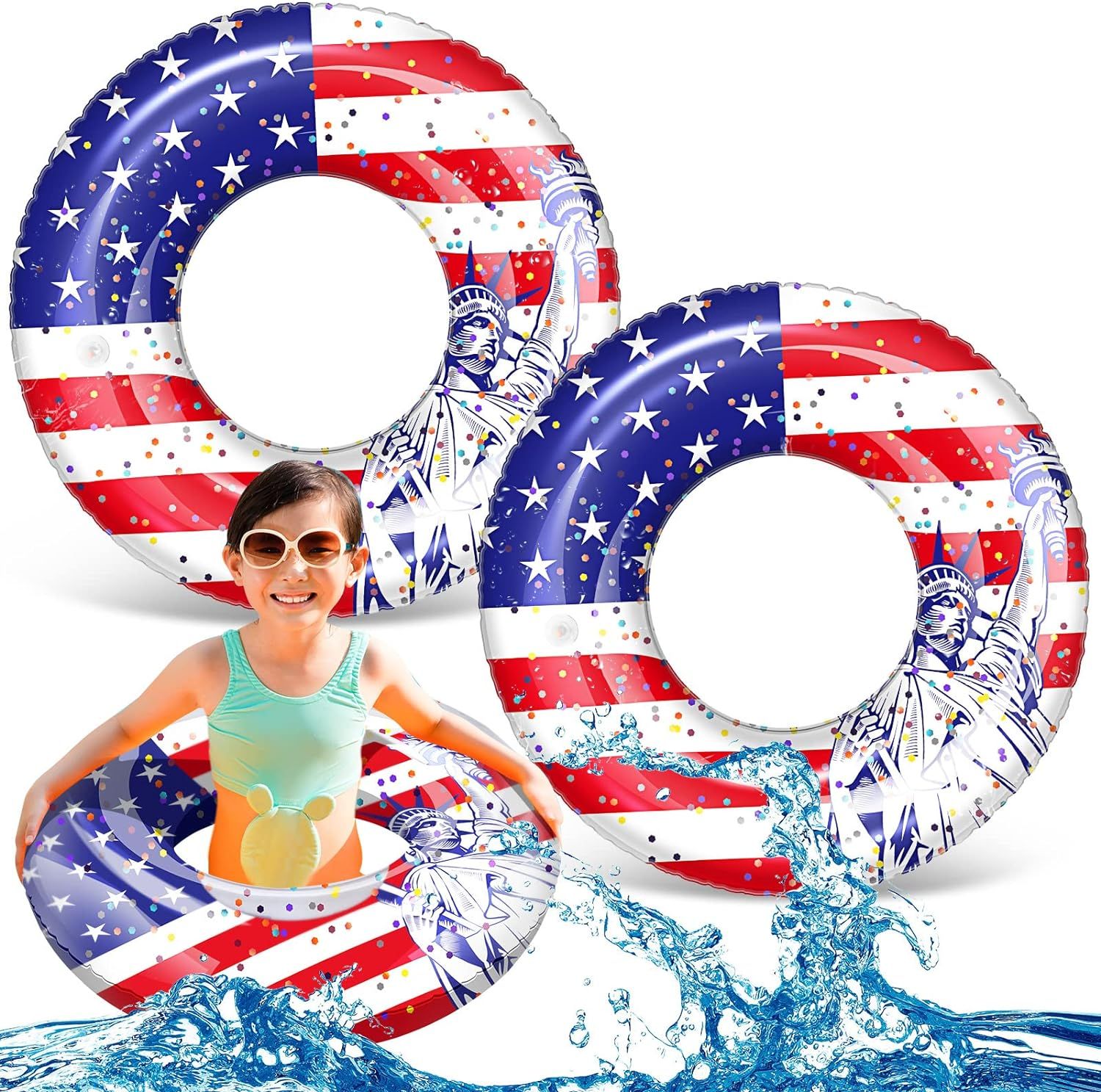 2 Pcs 4th of July Inflatable Tube Pool Float 24'' American Flag Swimming Ring Patriotic Pool Floa... | Amazon (US)