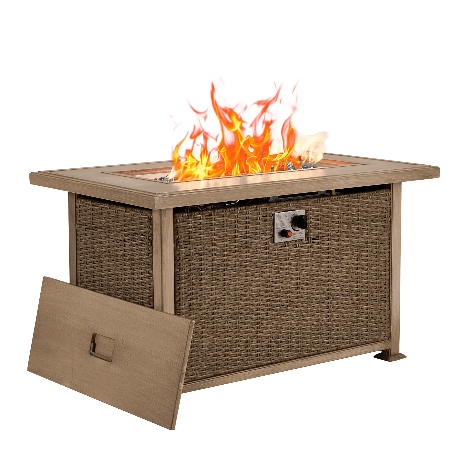 Danrelax 44" Propane Gas Fire Pit Table, 50000 BTU Flat Tabletop Rectangle Firepit, Beige PE Ratt... | Walmart (US)