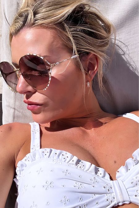 Soaking up the sun in style!  Loving my Minnow white eyelet bikini set paired with Gucci oversized sunglasses. #PoolsideChic #SummerVibes #Gucci #Sunglasses #WhiteBikini

#LTKswim #LTKstyletip